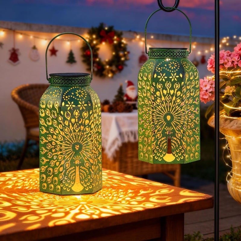 HOMEIMPRO Solar Outdoor Lanterns Waterproof Peacock Gardening Gifts for Mom, Big Solar Garden Yard Art, Outside, Patio, Birthday Mothers' Day Gifts Grandma Wife (2Pack, Antique Green) - Image 1